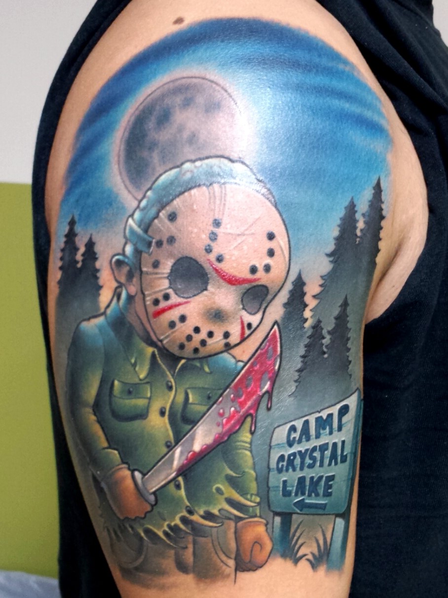 Jason Halloween Horror tattoo made by Cracker Joe Swider in Connecticut